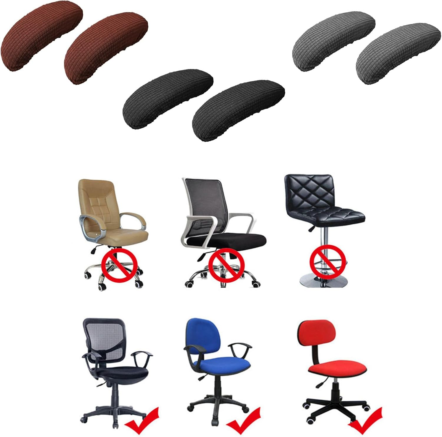1 Pair Office Chair Arm Slipcovers Elastic Desk Chair Armrest Protectors Removable Office Chair Armrest Covers (Black) image number 2