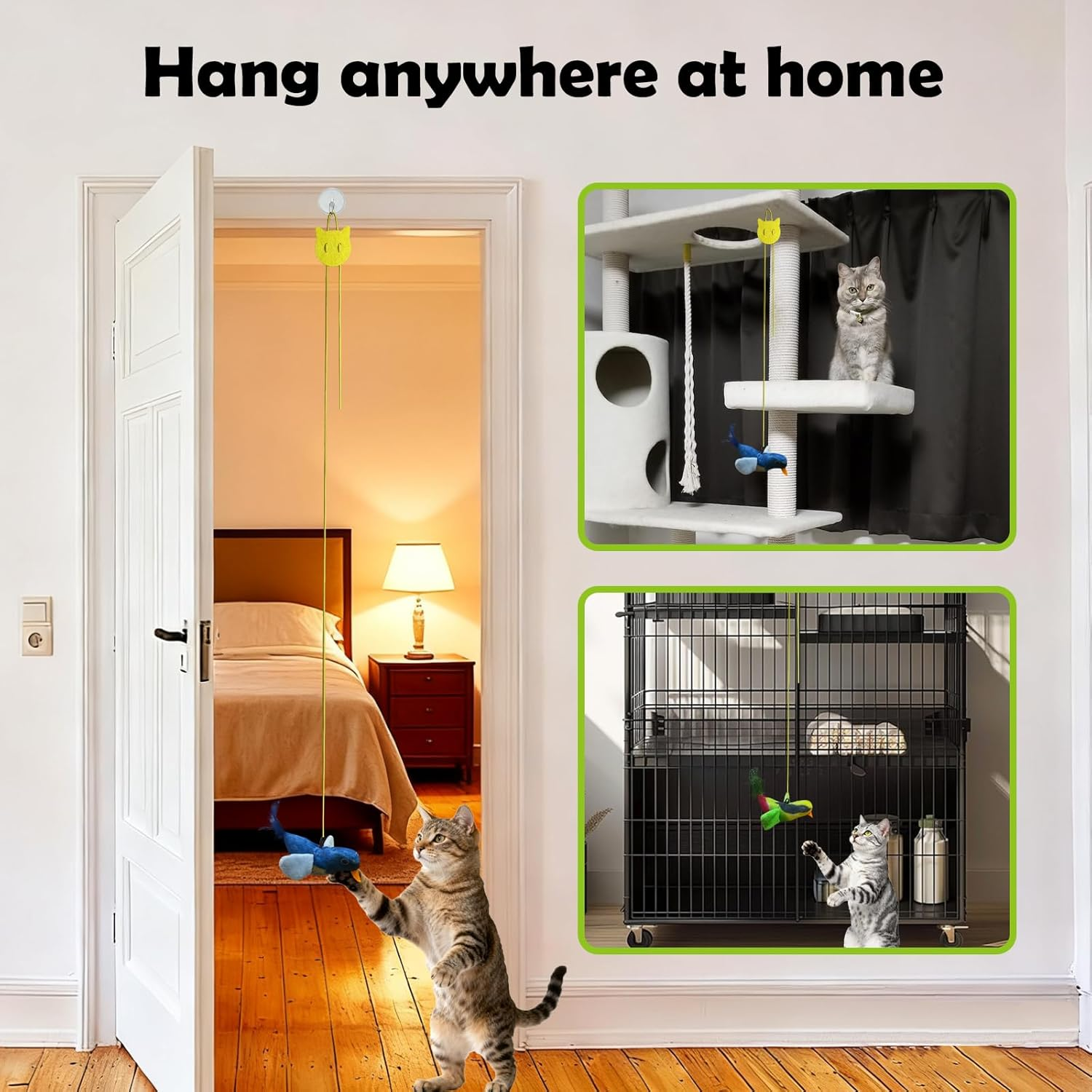 Hahago Pack of 2 Cat Toys Self-Employment Hanging Door Frame with Elastic Flutter Bird Lifelike Snipe Chirping Interactive Cat Toy with Catnip