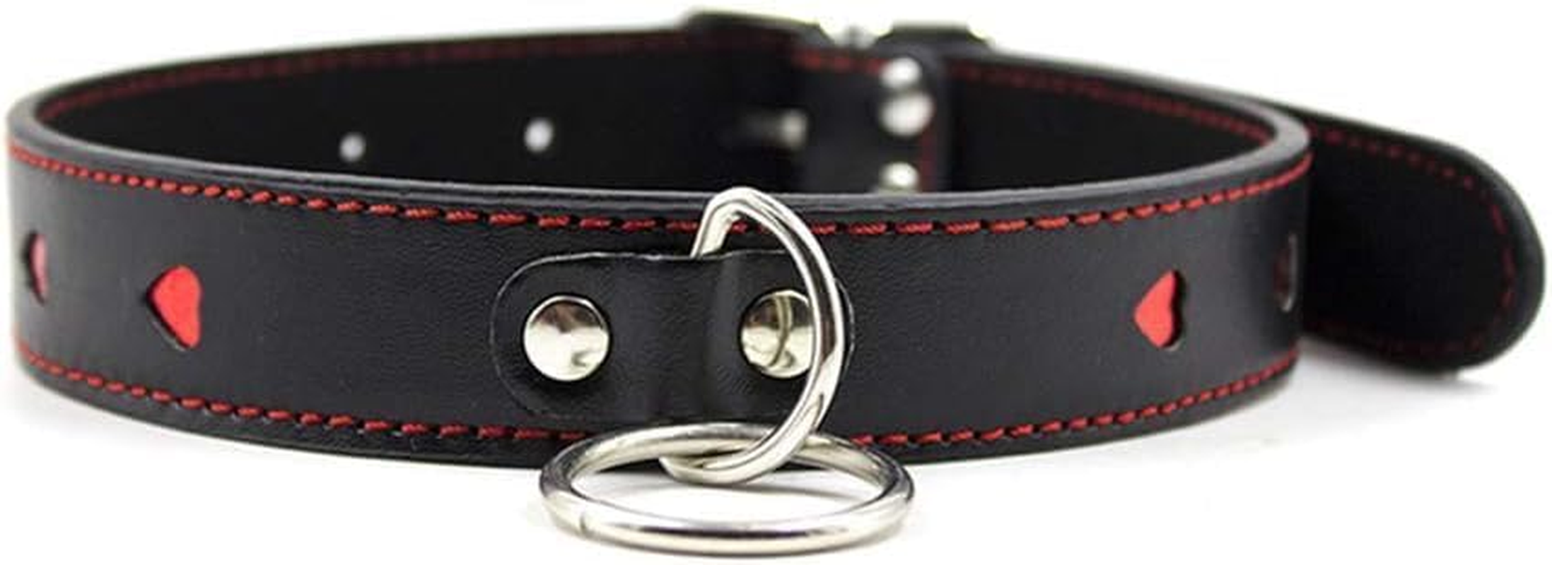 Faux Leather Red Heart Collar Choker Necklace with Chain Leash Bsdm Toys for Couples image number 3