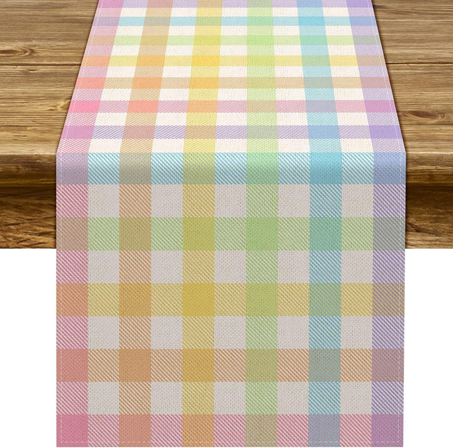 Pudodo Easter Buffalo Plaid Check Table Runner Spring Holiday Farmhouse Fireplace Kitchen Dining Room Home Party Decoration (13" X 72") image number 6