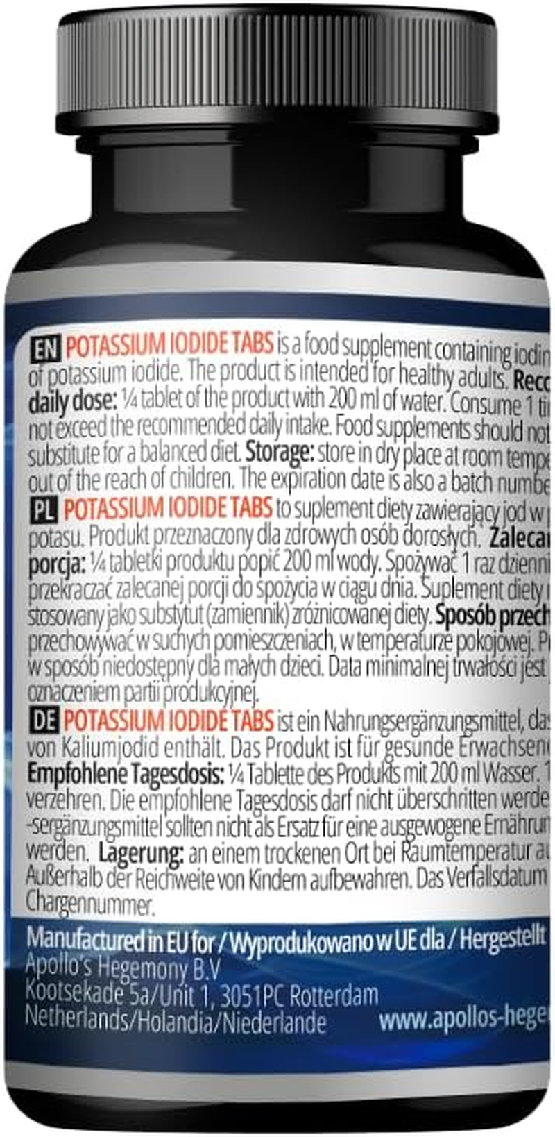 Potassium Iodide 150 Mcg per Portion - 180 Vegan Tablets - 720 Servings - for Optimal Gland Function and Energy Metabolism - Diet Supplement by Apollo'S Hegemony image number 1