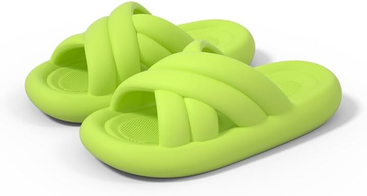 Pillow Slippers for Women and Men Non Slip Quick Drying Shower Slides Bathroom Sandals ，Ultra Cushion ，Thick Sole（Size：40-41，Green） 06