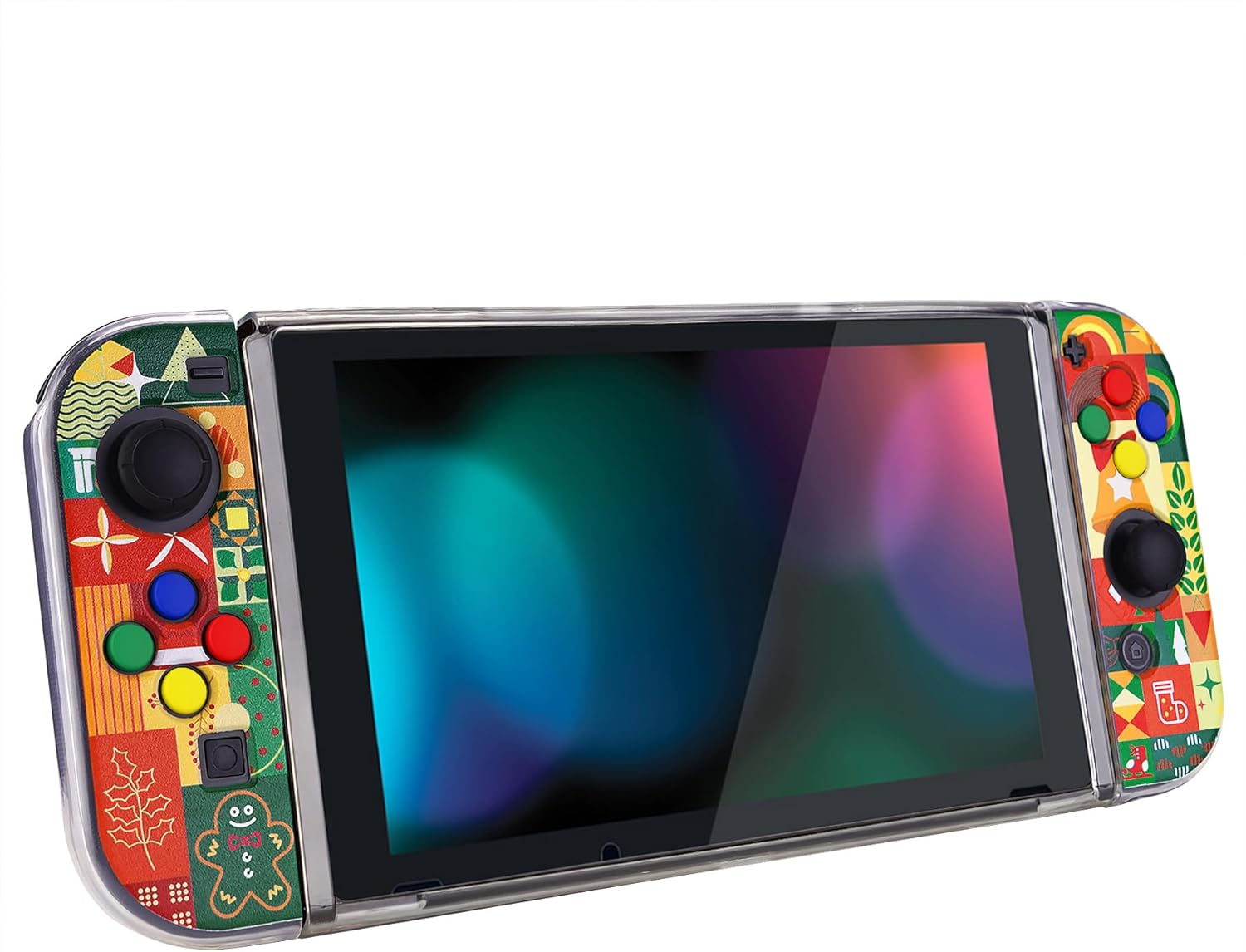 Playvital Christmas Wrap Protective Case for Nintendo Switch, Soft TPU Slim Case Cover for Nintendo Switch Console with Colorful ABXY Direction Button Caps - Christmas Wrap image number 2