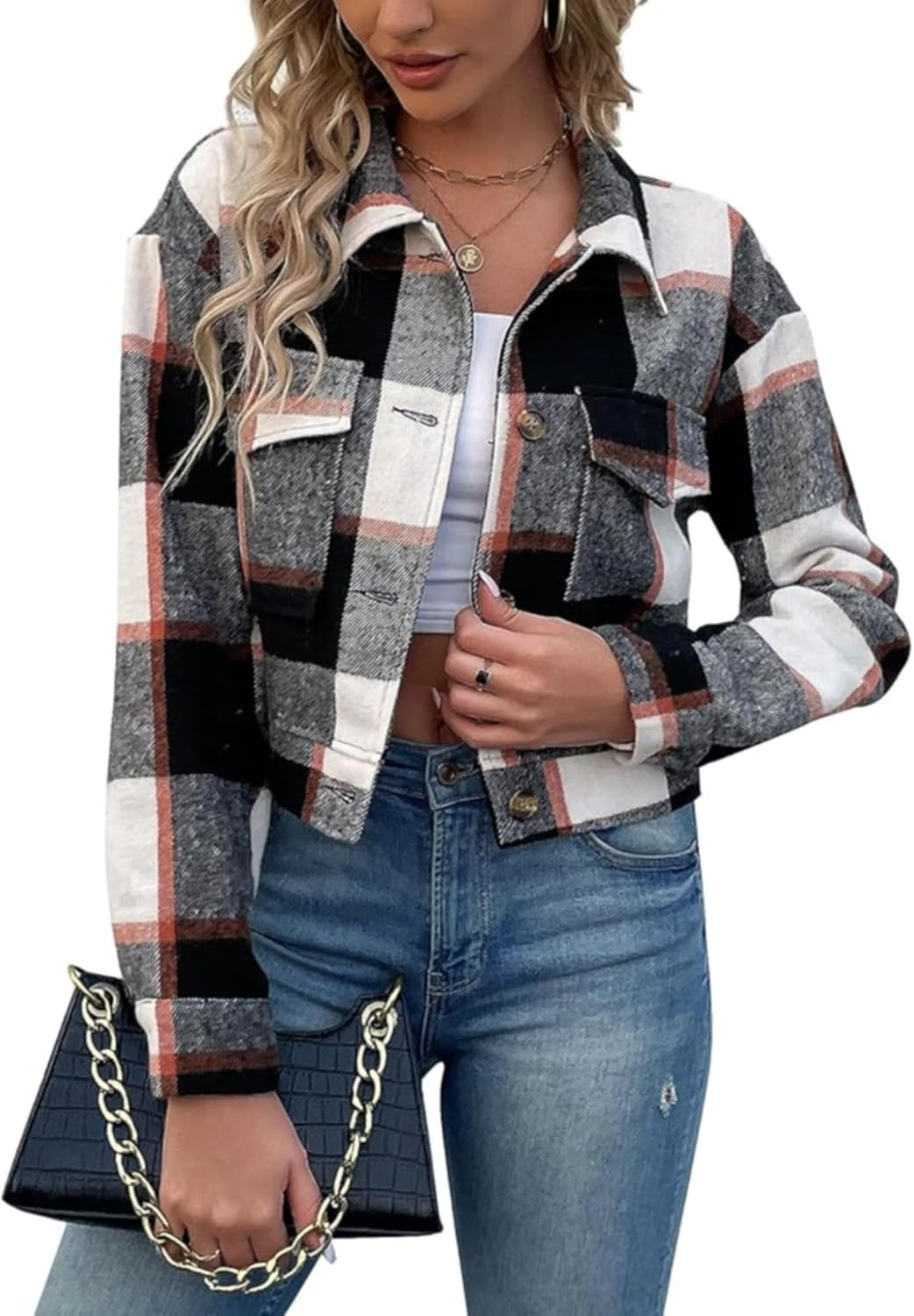 Women'S Casual Flannel Jacket Button down Shirts Jacket Coats Long Sleeve Tops with Pockets