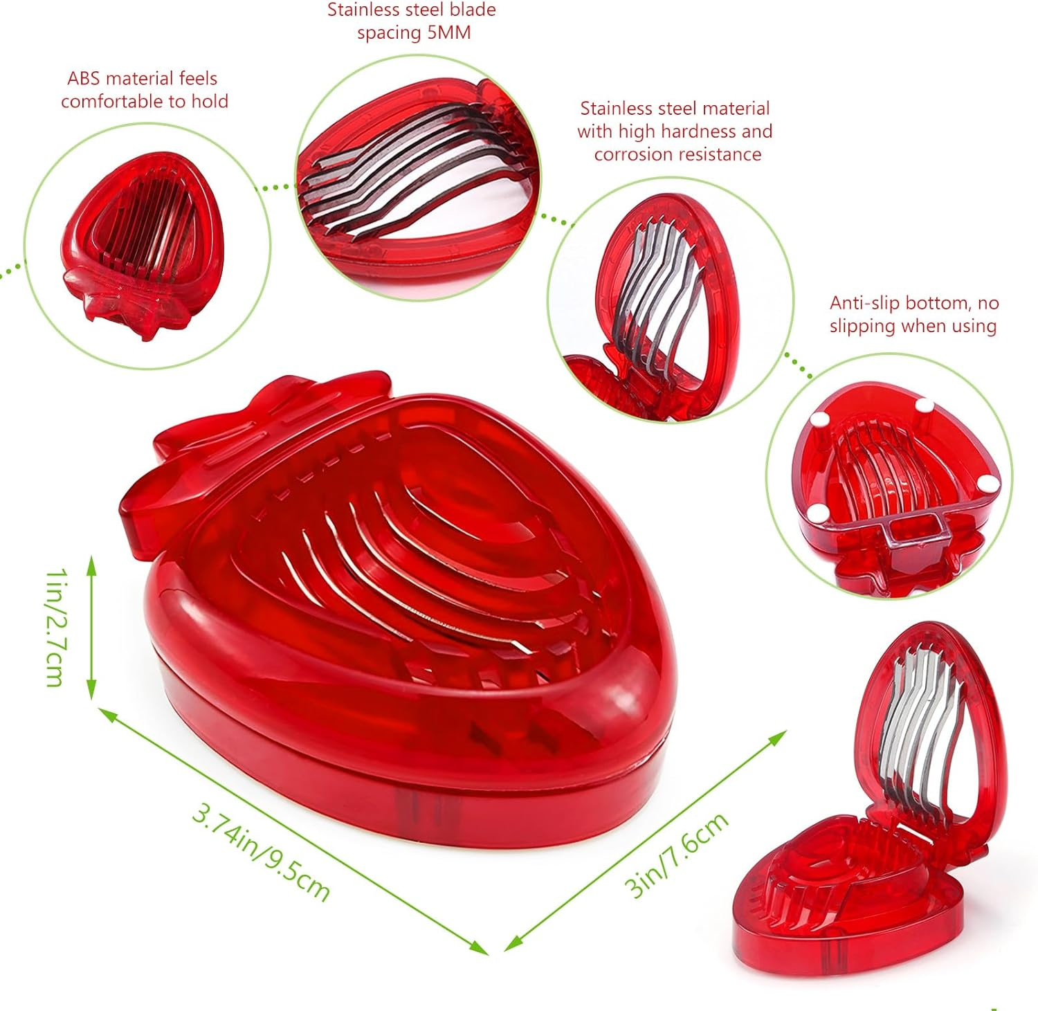 Strawberry Slicer/Cutter/Corer and Huller - Fruit Leaf Stem Remover Tool, Egg Slicer Kitchen Gadget for Dessert and Cake Decorations (Slicer+Corer) image number 1