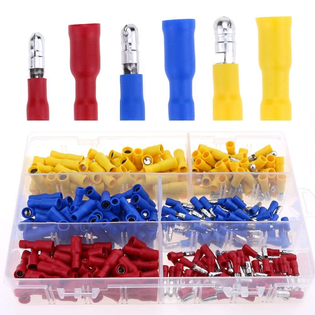 Glarks 300Pcs 22-16/16-14/12-10 Gauge Insulated Quick Splice Female/Male Bullet Crimp Terminals Connectors Assortment Kit image number 3