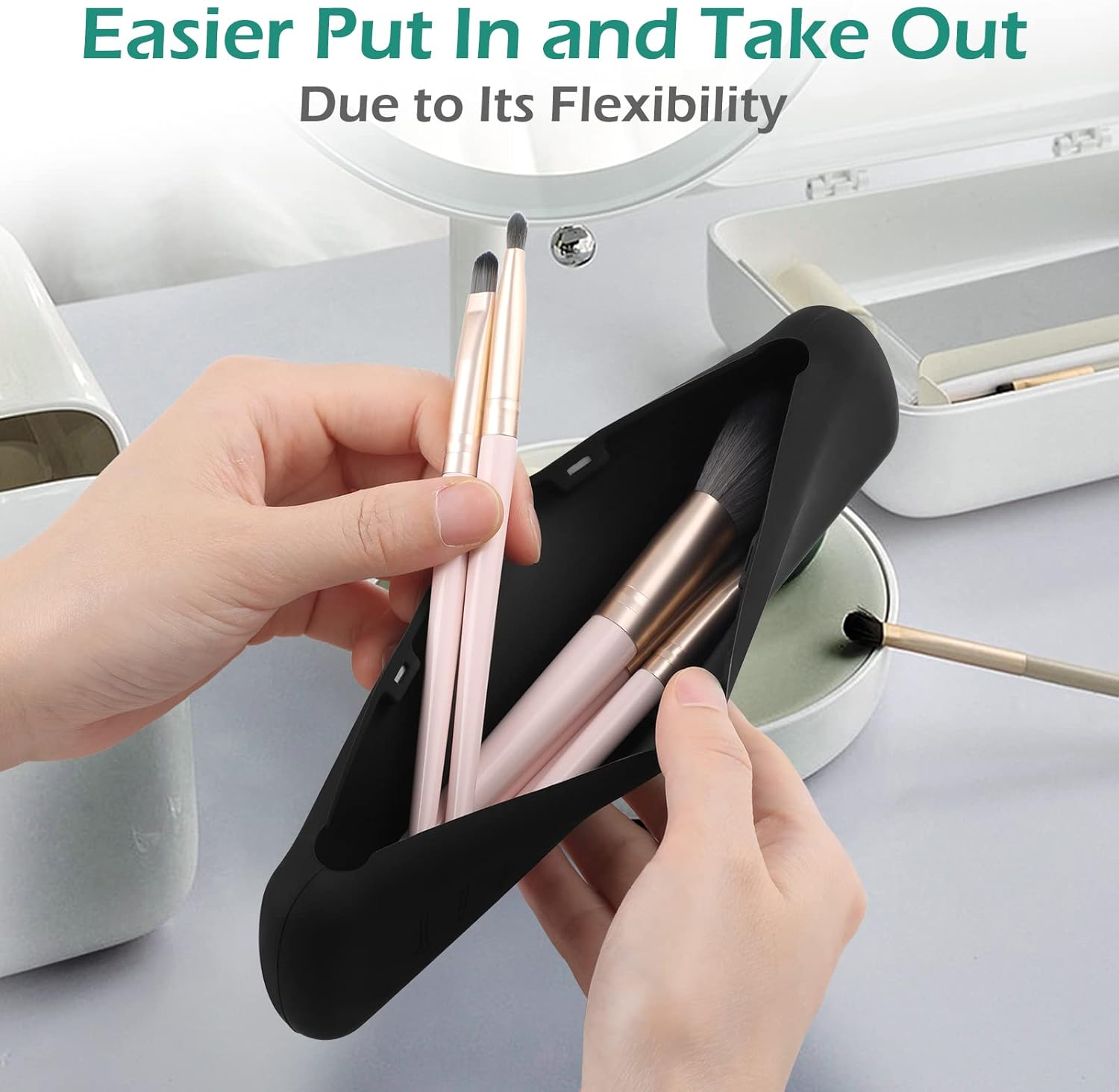 Geeric Silicone Cosmetic Bags, Travel Makeup Brush Holder Portable Cosmetic Face Brushes Organizer for Travelling Lightweight Makeup Brush Case Pouch Holder for Woman Black image number 1