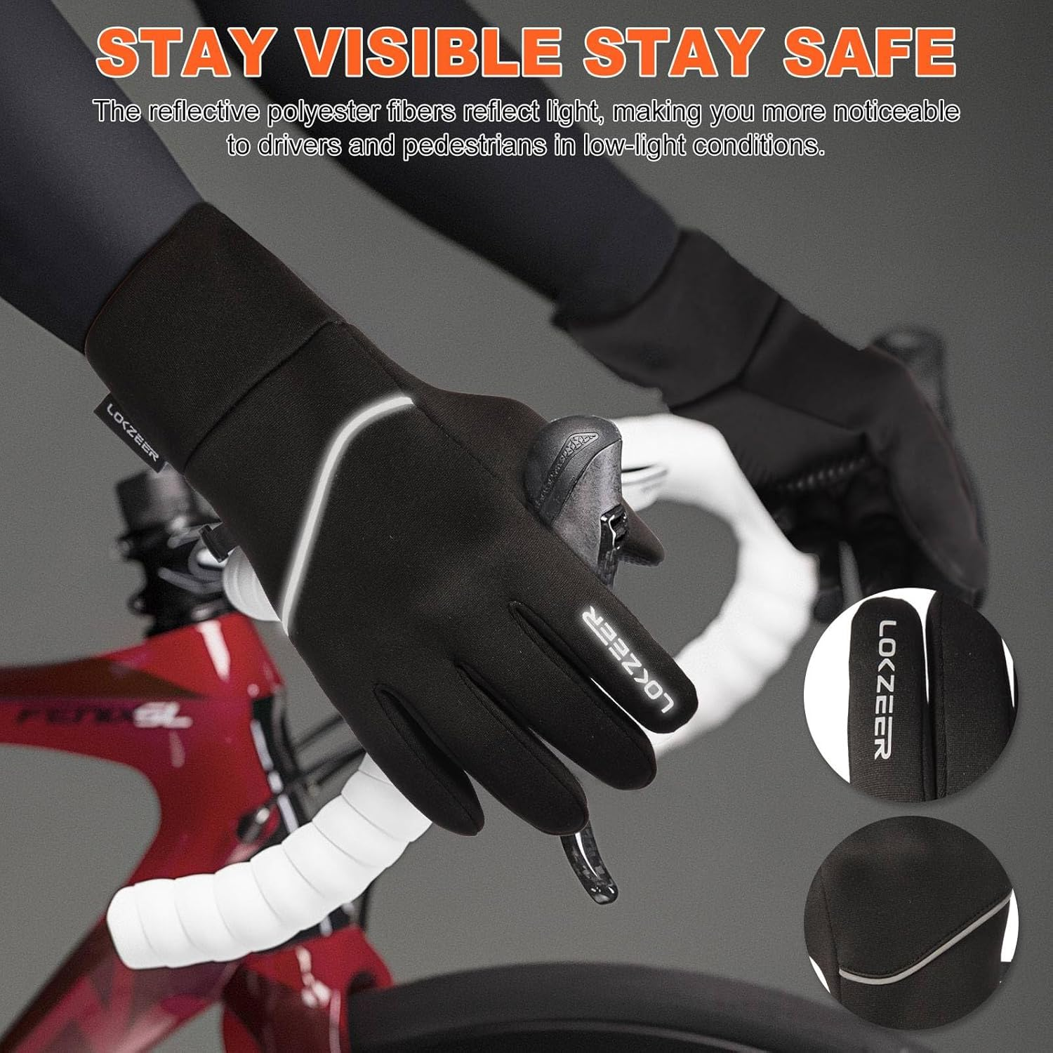 Winter Cycling Gloves for Men Women: Wind Waterproof Thermal Gloves with Touchscreen & Anti-Slip Palm, Lightweight Warm Gloves for Biking, Running, Hiking & Winter Sports - Black image number 3