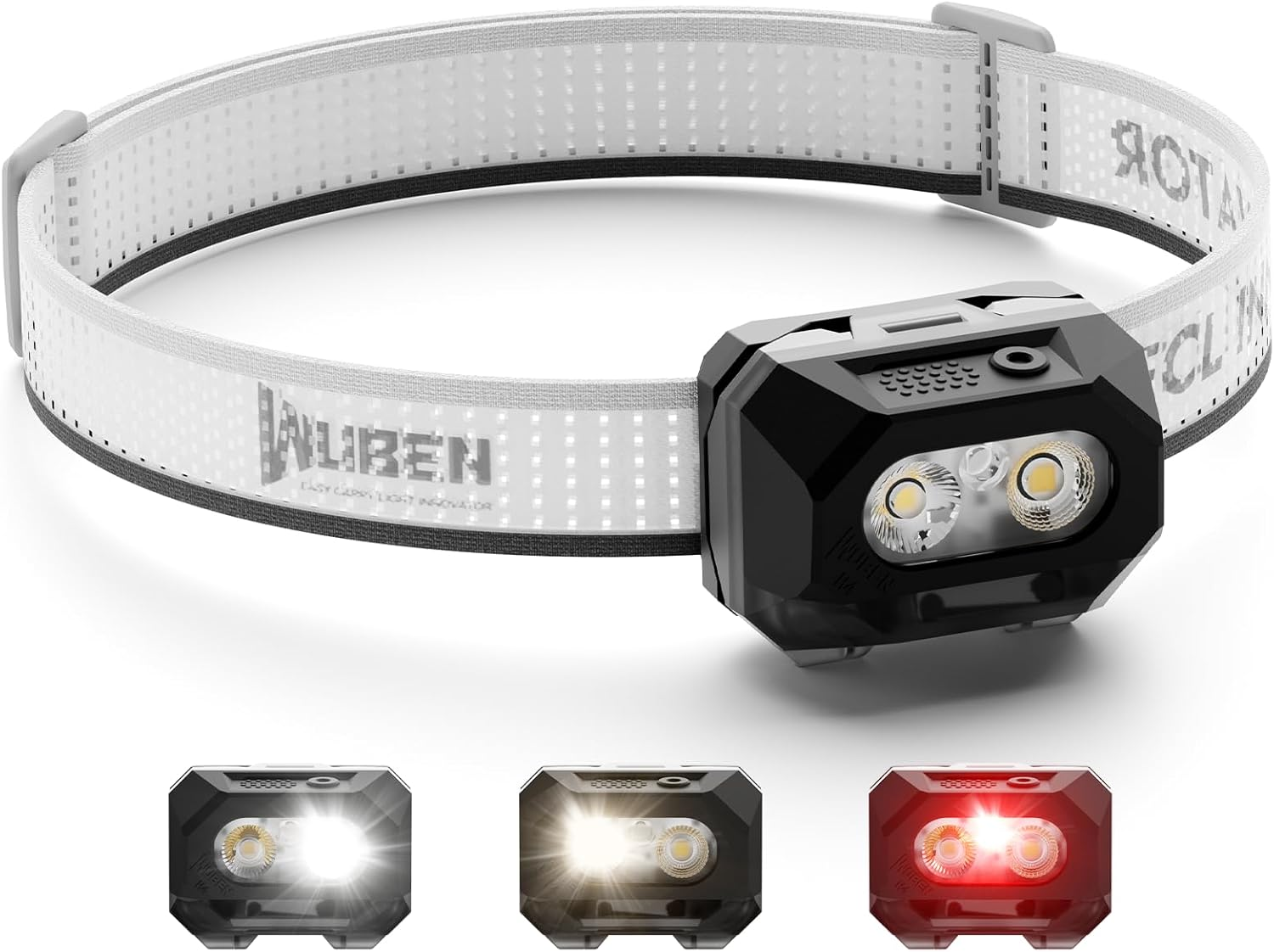 WUBEN H4 LED Head Torch Rechargeable, 800 Lumens Super Bright Headlamp, IP68 Waterproof Headlamp with Motion Sensor, Headtorch 10 Modes with Red Light, Headlight for Running, Camping Gear& Hiking Gear