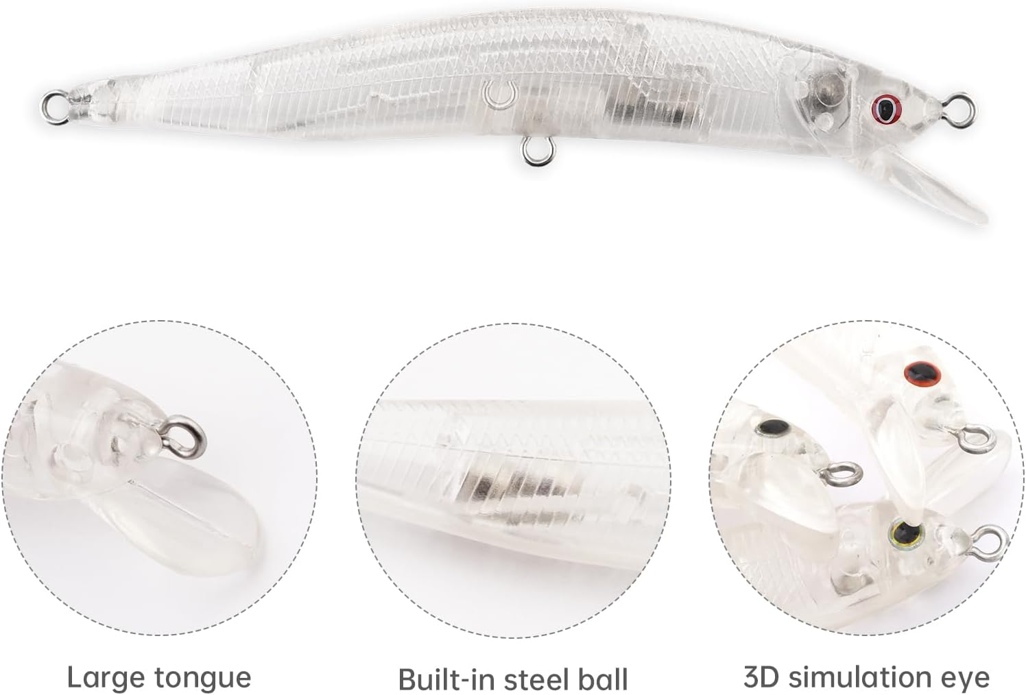 Origlam 20Pcs Lure Blanks Unpainted Fishing Lures, Blank Unpainted Minnow Crankbaits, Topwater Fishing Blanks Lures with 3D Fishing Eye for Salmon Trout Bass image number 1