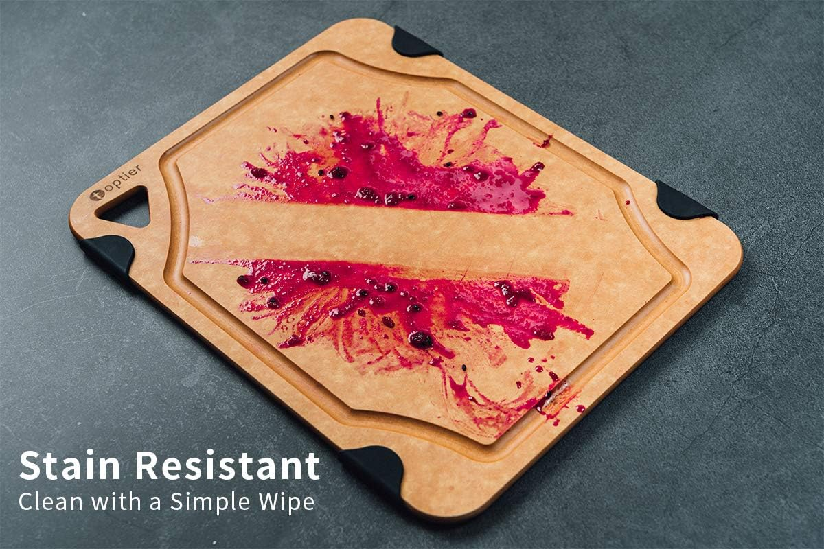 Cutting Board for Kitchen, TOPTIER Wood Fiber Cutting Board, Non-Slip Series Wooden Chopping Board, Dishwasher Safe, Juice Grooves Tableware Small (11.5" X 9.25") Natural/Armor image number 6