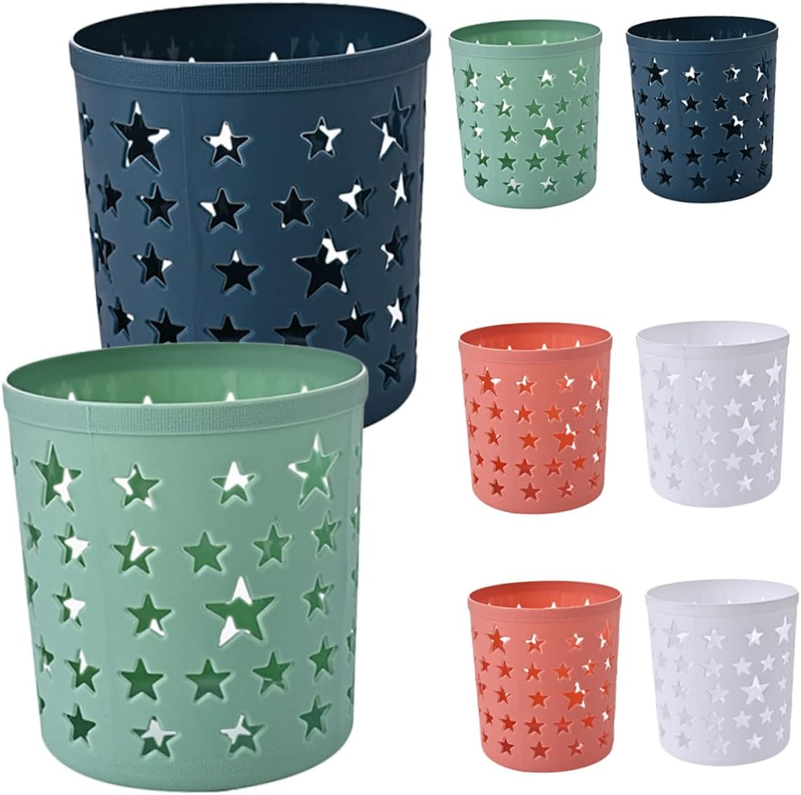 SOPOTUTU 8Pcs Cute Pencil Storage Holder and Pen Organizer Set, round Plastic Desk Containers Star Cutout Design, Multi-Color Desktop Storage for Home, Office, and Classroom Supplies image number 5