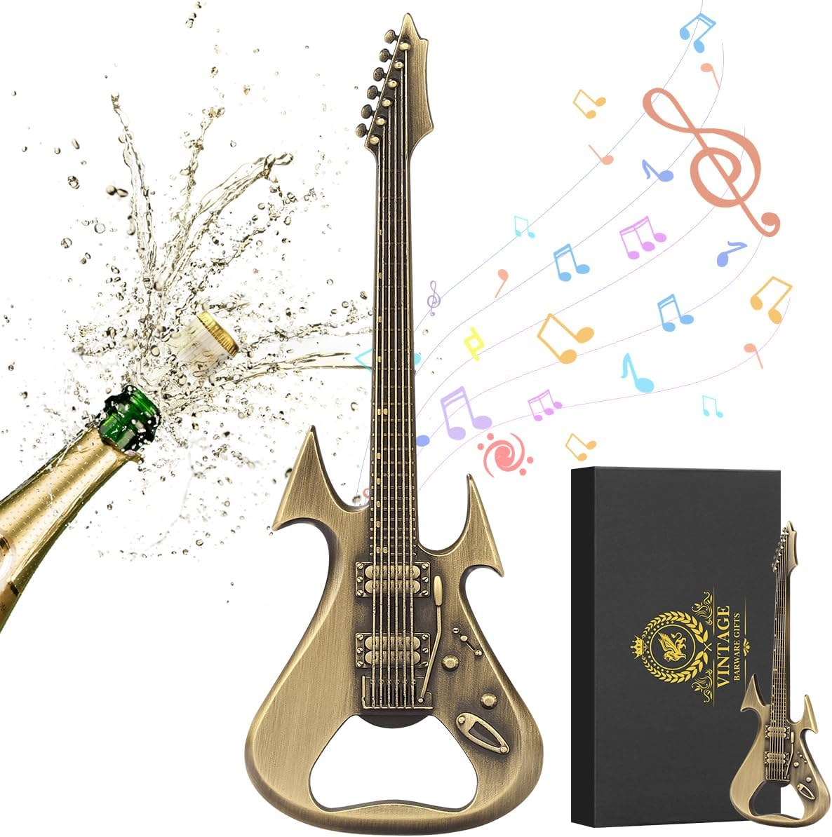Bronze Guitar Bottle Opener, Beer Gadgets, Guitar Shaped Beer Opener, Novel Gifts for Men Women, Musical Instrument Gift for Guitarist, Musician, Music Presents, Christmas Gifts, Kitchen Pub Tools