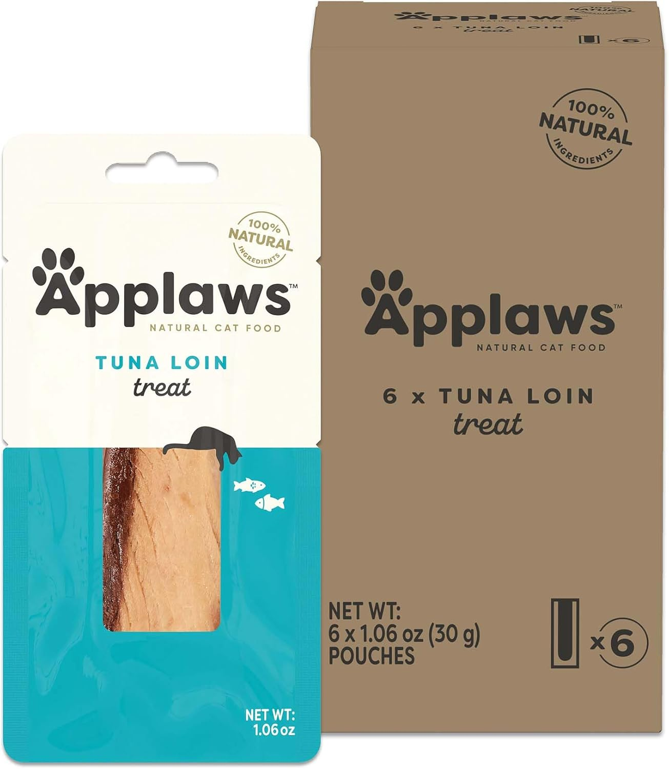 Applaws Natural Cat Treats, Grain-Free Whole Tuna Loins, Single-Ingredient Healthy Snack for Cats (6X30G)