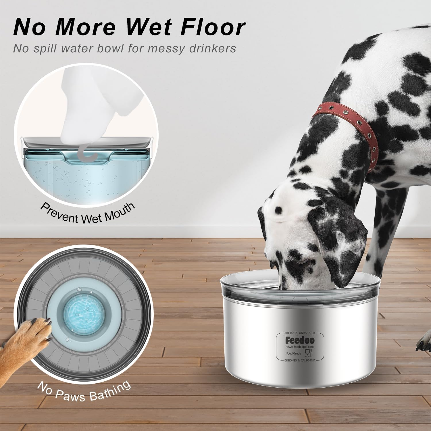 1Gallon Dog Water Bowl, 3.8L No Spill Water Bowl for Dogs, Stainless Steel Spill Proof Dog Bowl, No Splash Slow Drinking Bowl with No Slip Base for Slobber Stopper, Messy Drinkers[Anti Digging] image number 1