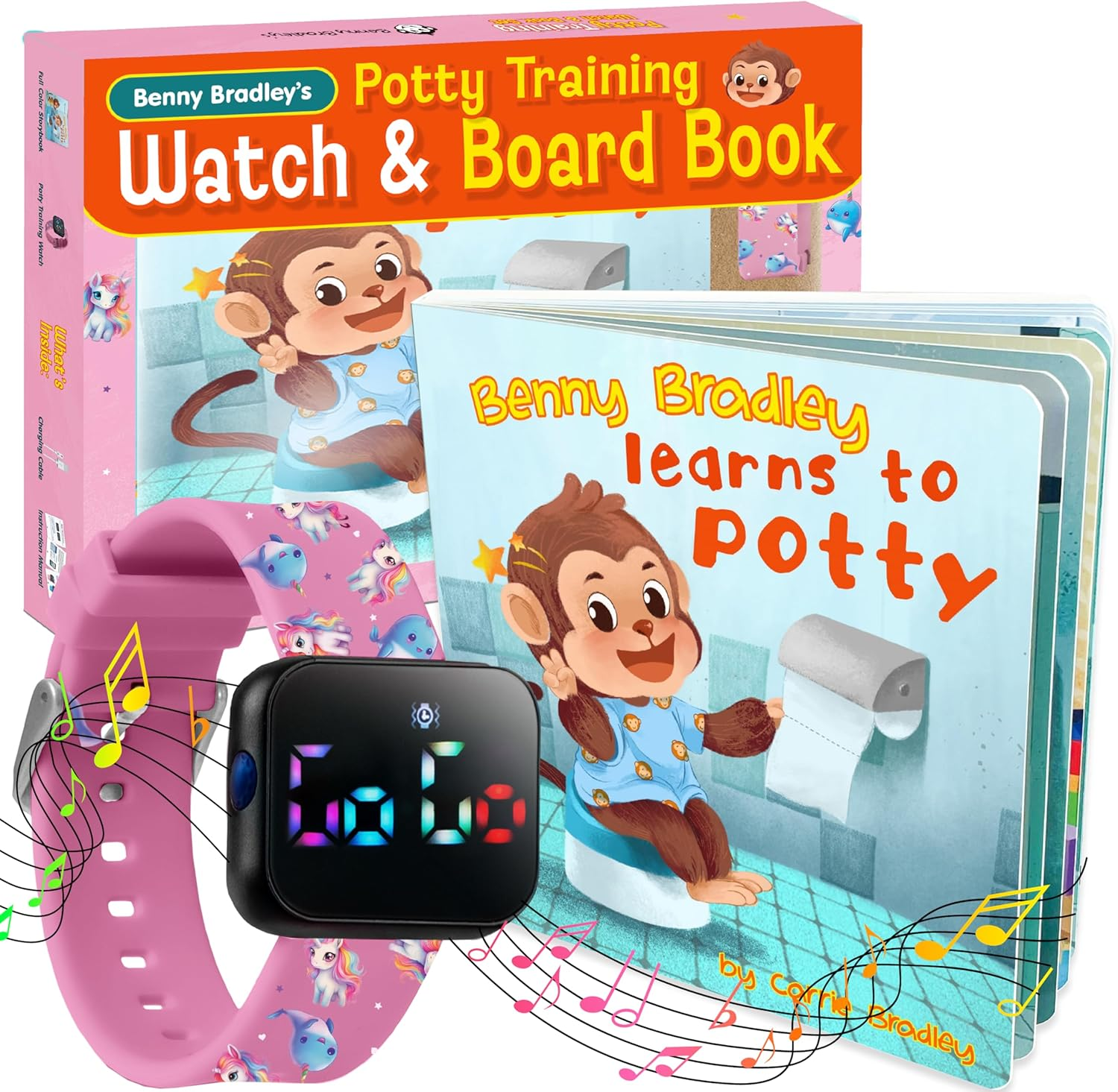 Potty Training Watch & Board Book for Kids &ndash; a Water Resistant Potty Reminder Device for Boys & Girls - Train Your Toddler with Fun Musical or Vibration Reminders and Printed Board Book (Dinosaur)