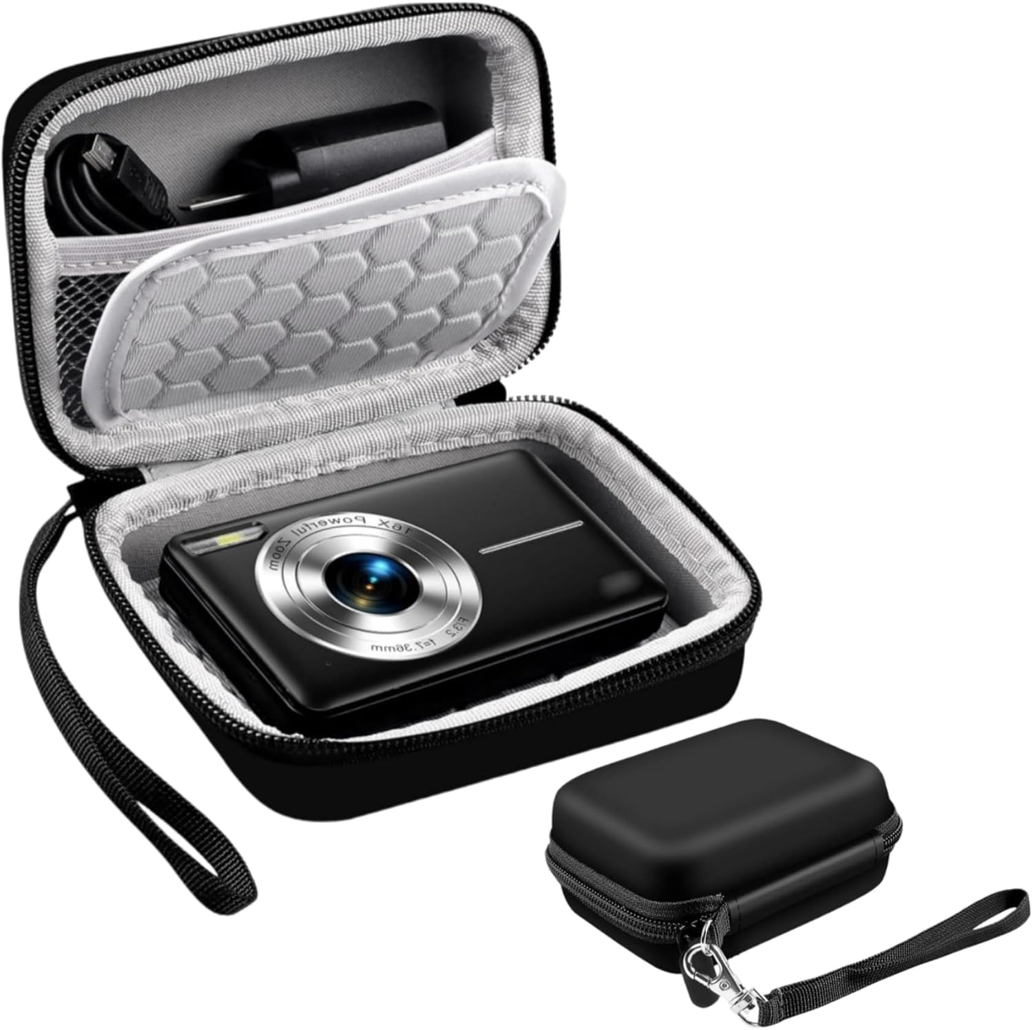 Camera Case, Carrying and Protective Case for Digital Camera, for Abergbest 21 Mega Pixels, Kodak Pixpro, Canon Powershot ELPH 180, 190, Sony DSCW800, with Cameras Storage Holder (Black)