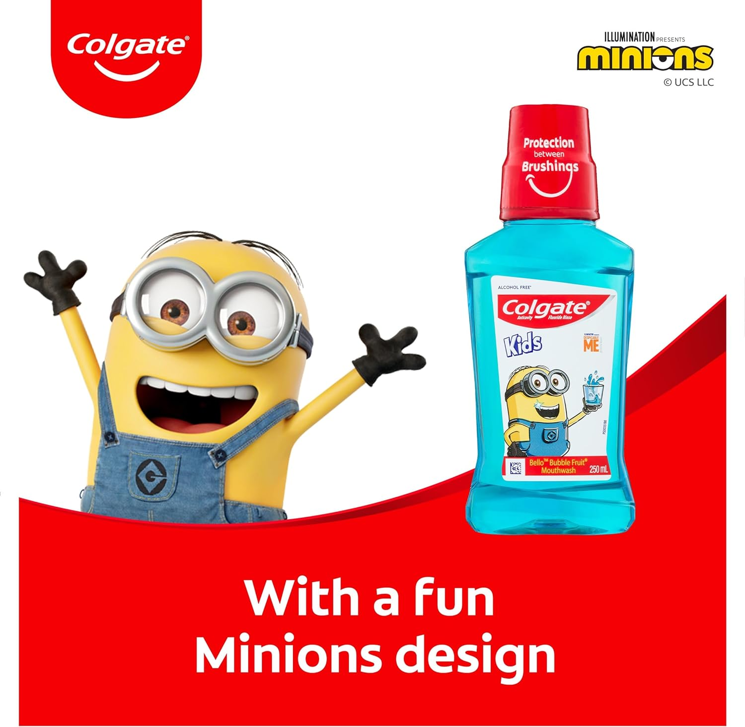 Colgate Kids Minions Antibacterial Mouthwash Rinse, for Children 7+ Years, Alcohol Free, Bubble Mint image number 1