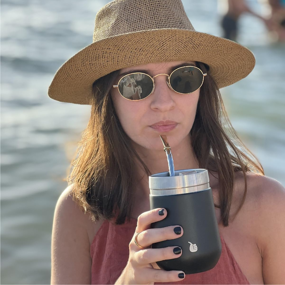 Gaucho-Market Yerba Mate Cup Gourd Double-Wall Insulated Vacuum Stainless Steel Mate Tea Cup Set with Lid, Includes Bombilla (Straw) and a Brush. (Revolution Black)&hellip; - Evolution White image number 6