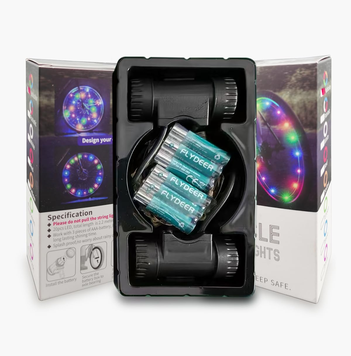 Reelau 2 Pack Bike Wheel Light with AAA Batteries, Waterproof Bright Colorful LED Light String for Bike Spoke, 2 Lights for 2 Wheels Fit 18-29" Bicycle Wheel Lights for Mountainbike/Ebike with Spokes image number 1