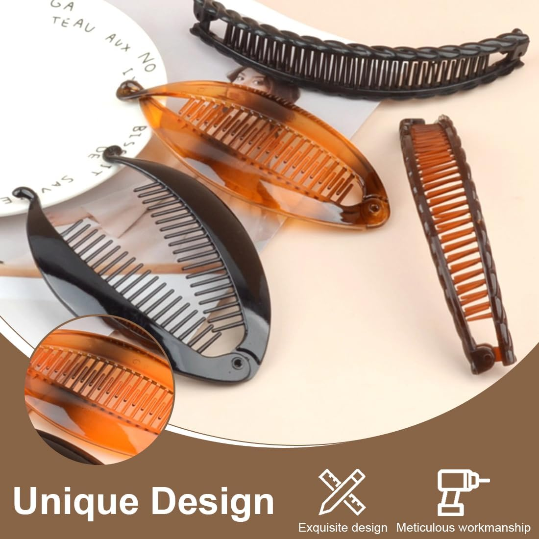 NHQZ 4-Piece Banana Clip Hair, Banana Clip, Retro Female Hair Accessory, Hair Comb, Banana Hair Clips, Women'S Thin Hairstyle, for Curly or Straight Hair Women and Girls