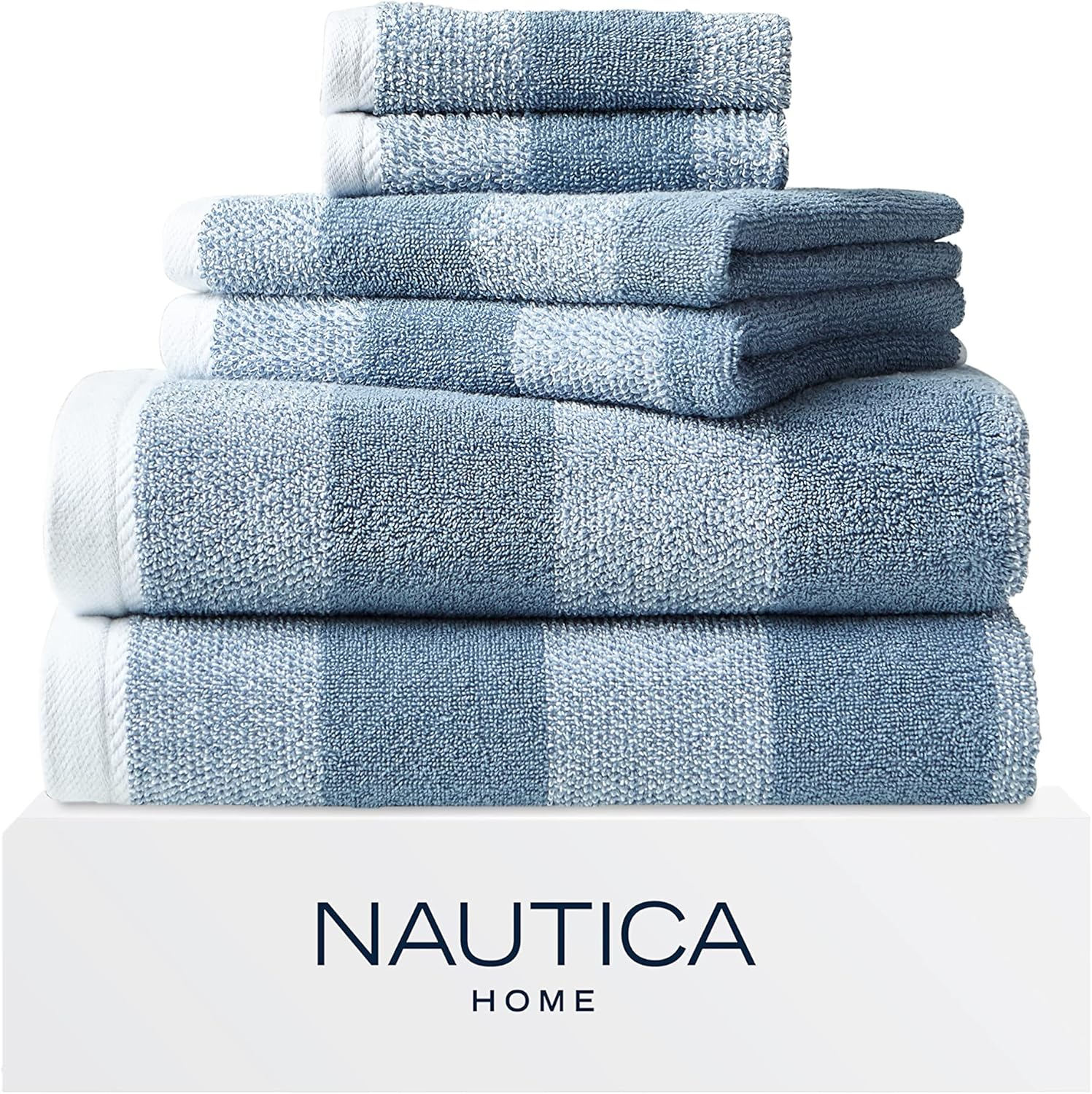Nautica Home 6Pc Towel Set 100% Terry Cotton, Oeko-Tex Certified, Super Soft & Absorbant, Medium-Weight, 6 Piece, Zane Chevron