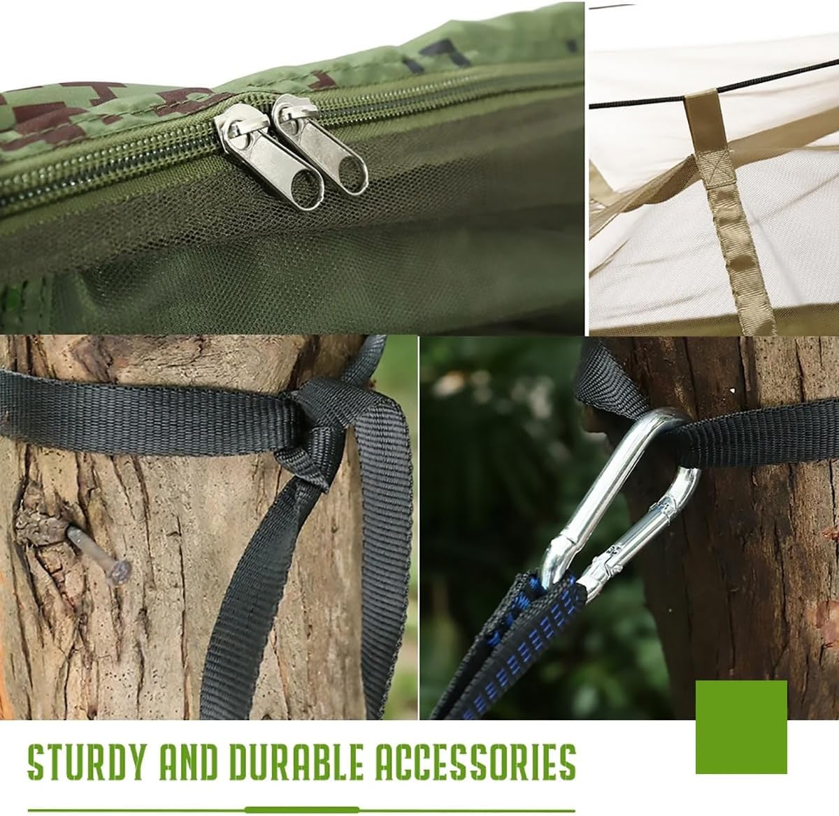 AIMALL Automatic Pop-Up Mosquito Net Hammock 47.2X98.4In 210T Parachute Nylon Outdoor Camping Hammock with High-Density Mesh Net 300KG Load for Travel Hiking - Army Green image number 3