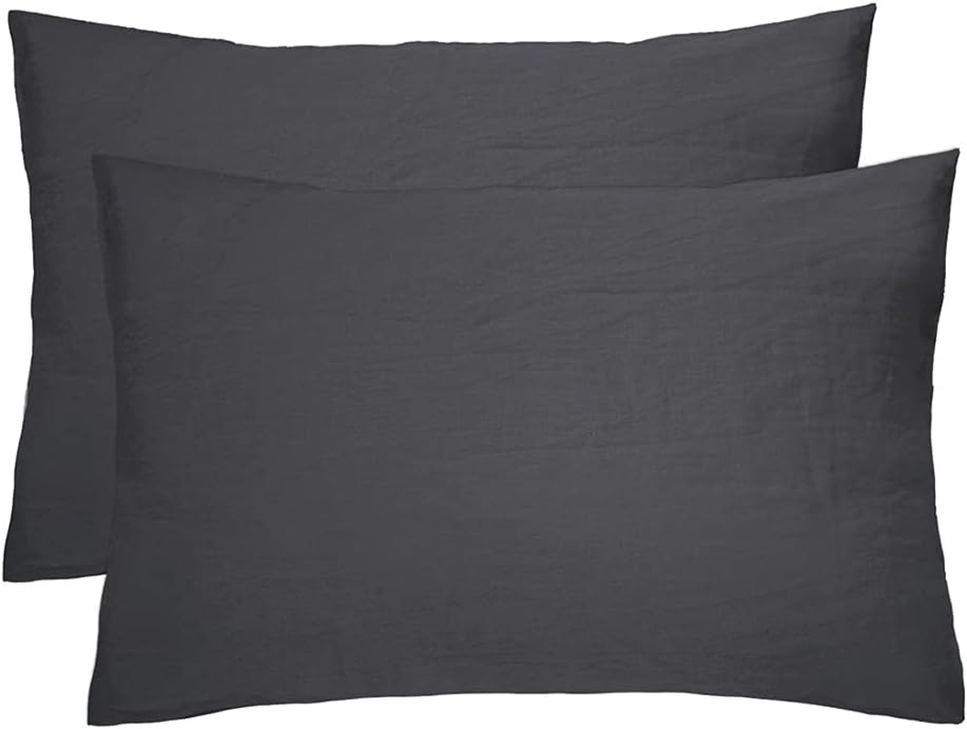 Bambury French Flax Linen Pillowcases Pair, Charcoal