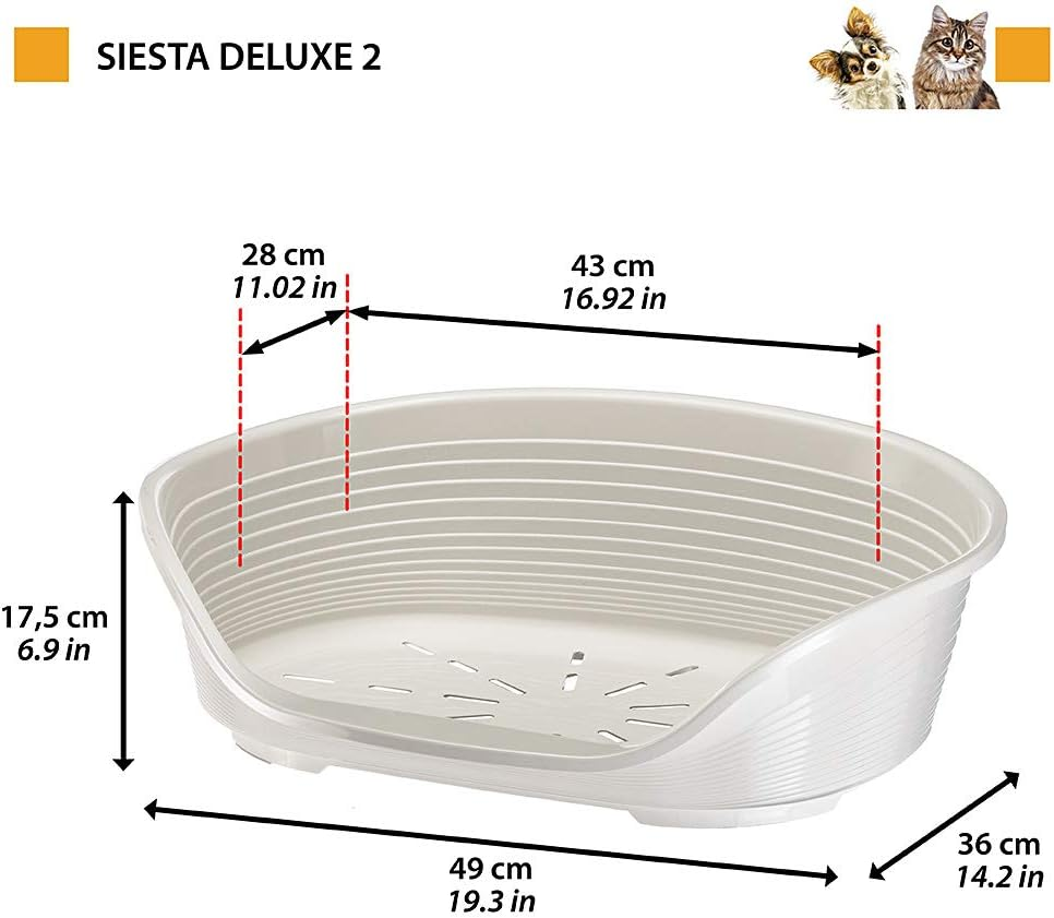 Ferplast Plastic Kennel for Dogs and Cats Siesta Deluxe 2, Animal Basket, Perforated Bottom, Anti-Slip, Comfortable Chin-Rest, White, 49 X 36 X 17.5 Cm image number 4