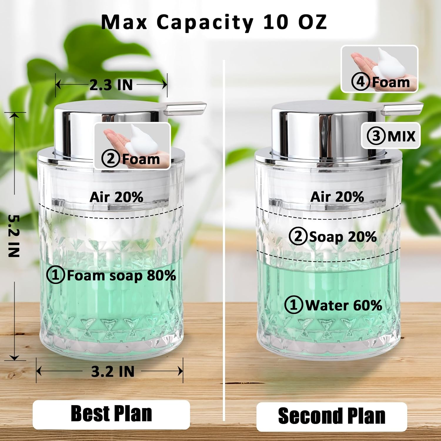 Bathroom Glass Soap Dispenser with Durable Rust-Proof Plastic Foam Pump Hand Lotion Dispenser Antislip Shampoo Kitchen 10Oz - Liquid-001-Gold image number 7