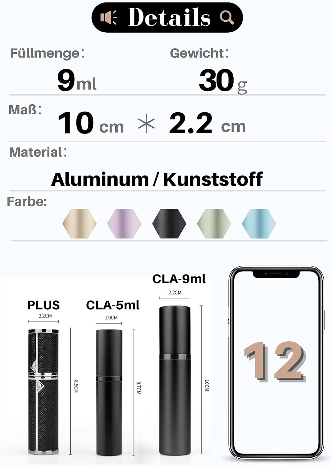 Asanana 9 Ml Perfume Atomiser, Refillable, Filling Technology without Funnel, Empty Perfume Atomiser, Spray Bottle for Travel, Handbag on the Go (Silver) image number 4