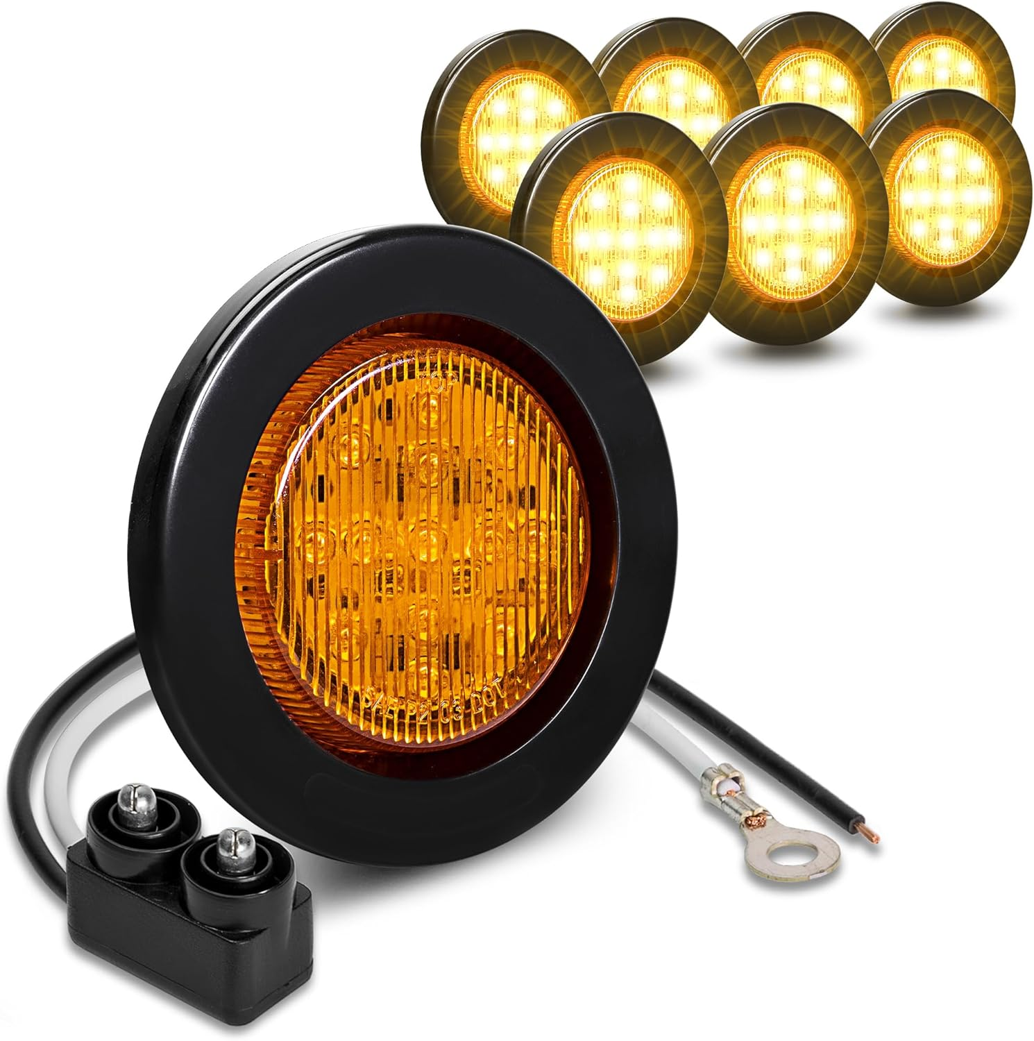 TRUE MODS 8Pc 2.5" 12V Amber round LED Clearance Side Marker Lights [DOT FMVSS 108] [SAE P2] [Reflector Lens] [Grommet & Plugs] [Flush-Mount] [Waterproof IP67] Rear Lamp for Boat Trailer Semi Truck RV image number 2