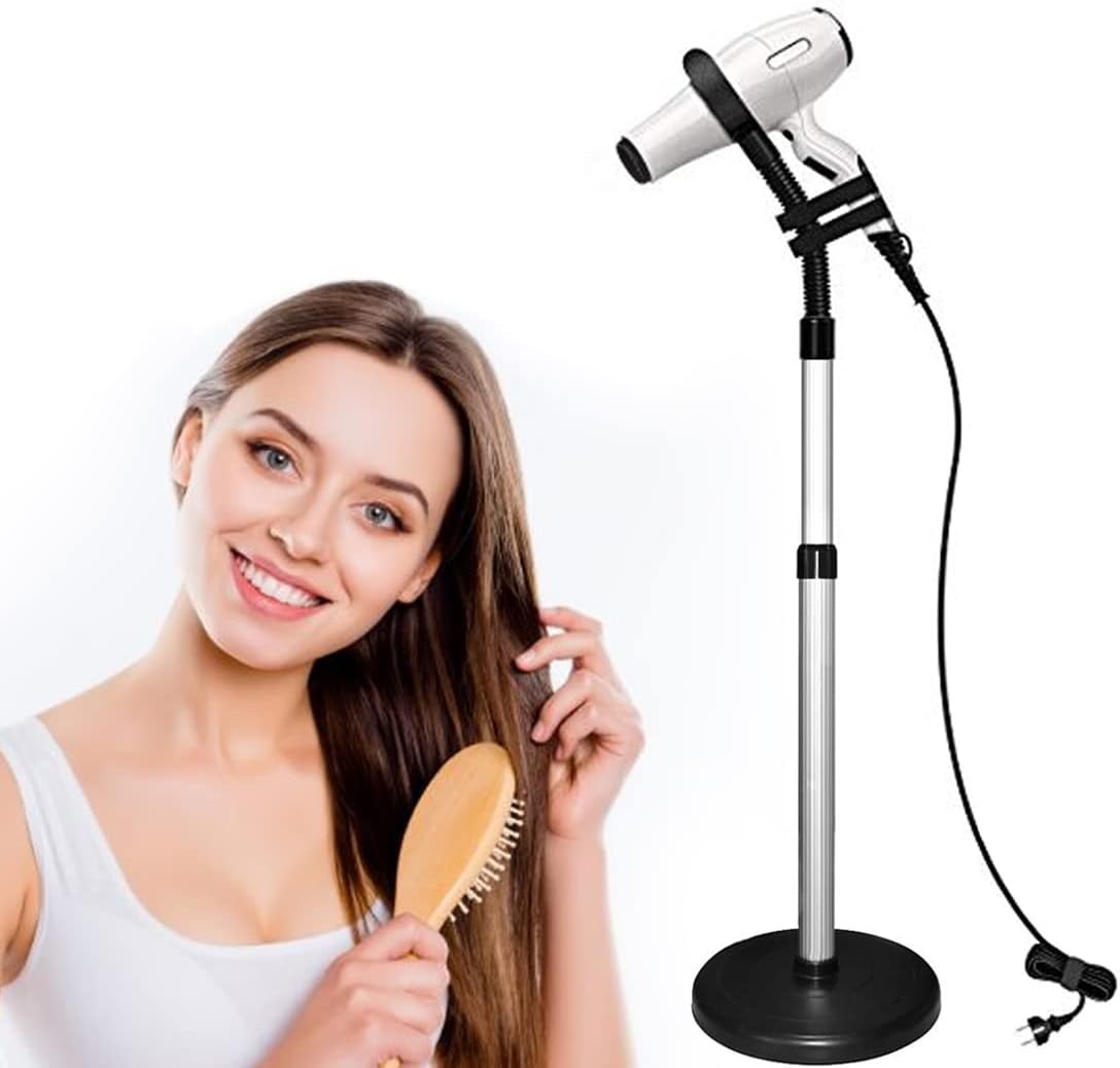 LUEXBOX 360 Degree Rotating Hair Dryer Stand with Heavy Base - Hands-Free Holder, Adjustable Height, Countertop