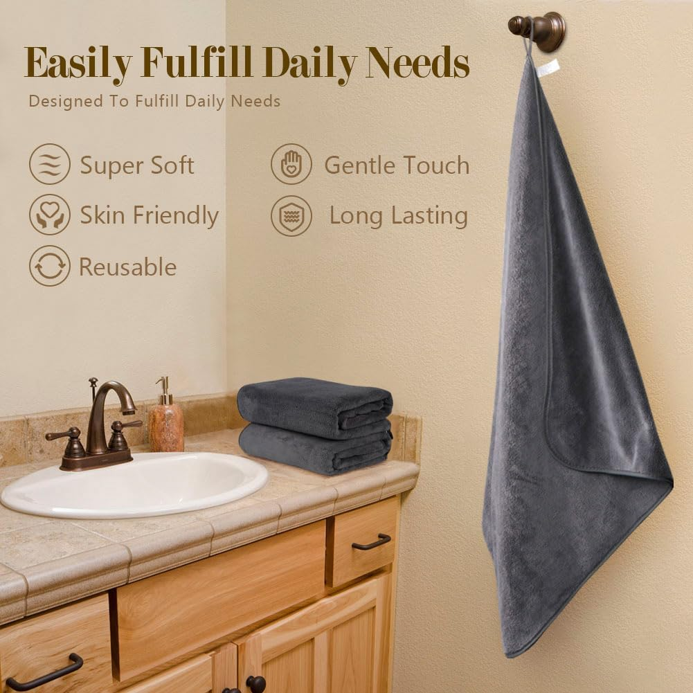 Orighty Bath Towels Pack of 2(27'' X 54'') - Soft Feel, Highly Absorbent, Quick Drying Microfiber for Body, Sport, Yoga, SPA, Fitness - Grey - 2, Grey image number 3