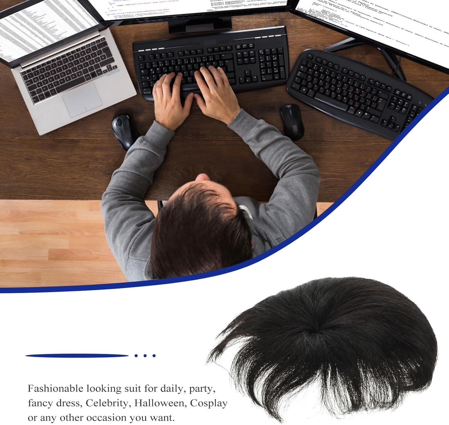 PRETYZOOM Natural Black Male Toupee Hairpiece with Clip Realistic Breathable Hair Replacement for Men Secure Fit for Sports Swimming Parties Weddings Stylish Hair Patch image number 2