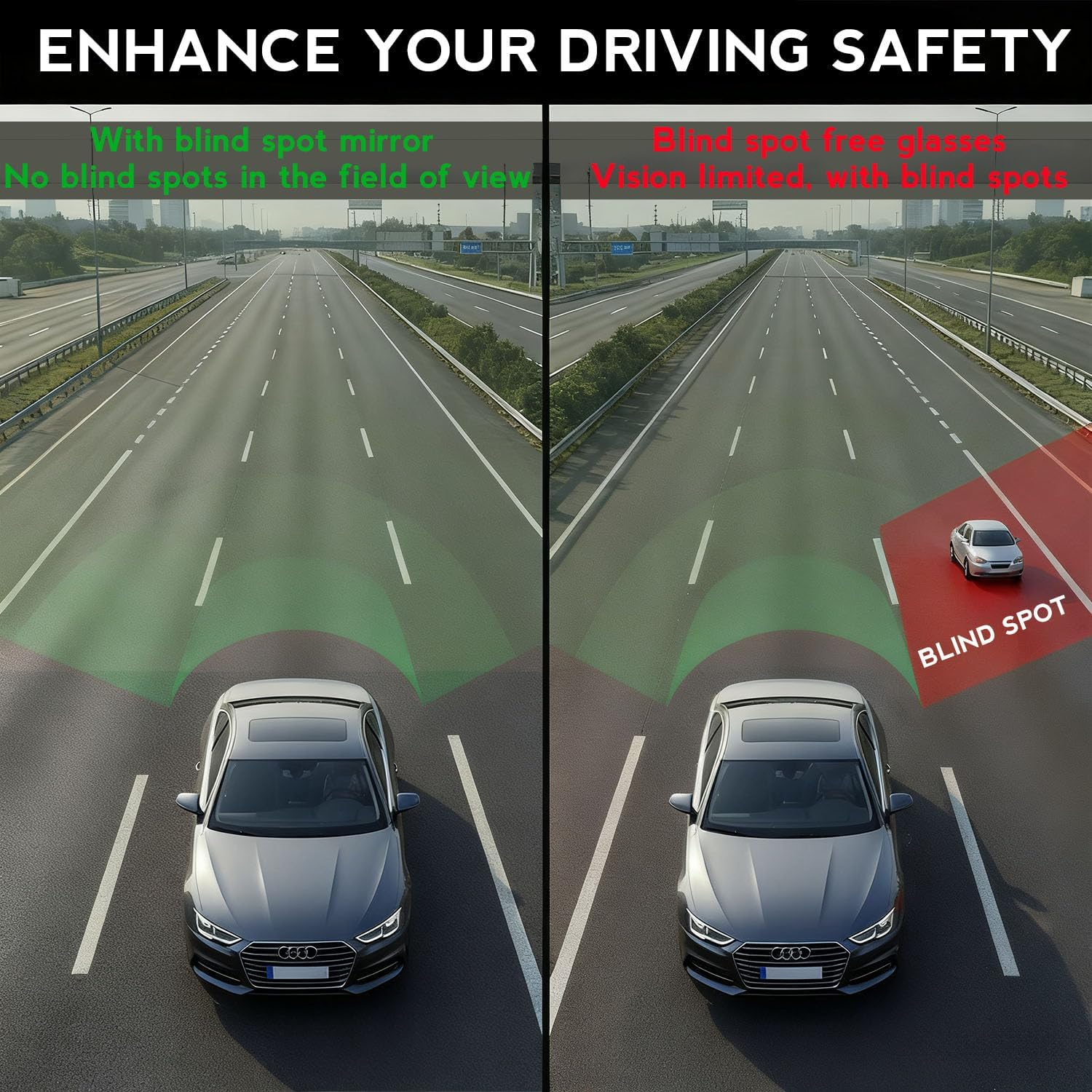 Blind Spot Mirrors 4-Pack | HD Frameless Convex Mirrors for Wide-Angle Side View Blind Spot Coverage