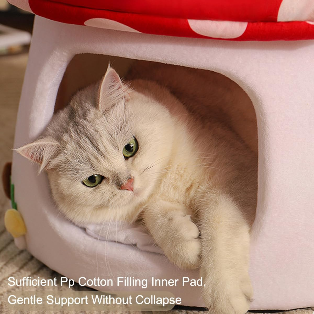 AIMALL 1Pc Mushroom Cat Kennel - Winter Warm Sleeping Pet House with Soft Inner Padding, 19.7X18.5In, Four Seasons Universal Cat Nest for Small Pets image number 2