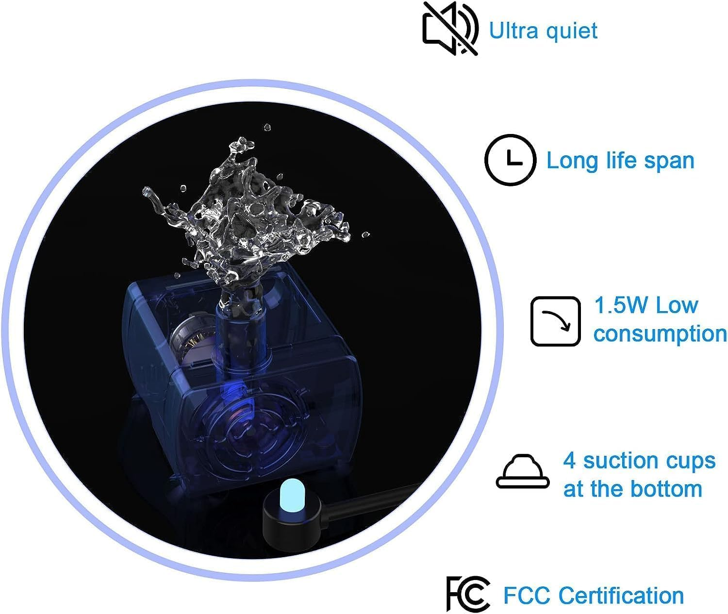 Cat Water Fountain Stainless Steel, 81Oz/2.4L Cat Fountain with Water Level Window and LED Light for Water Shortage Alert, Cat and Dog Fountain with 1 Filters (Grey, Large) image number 1