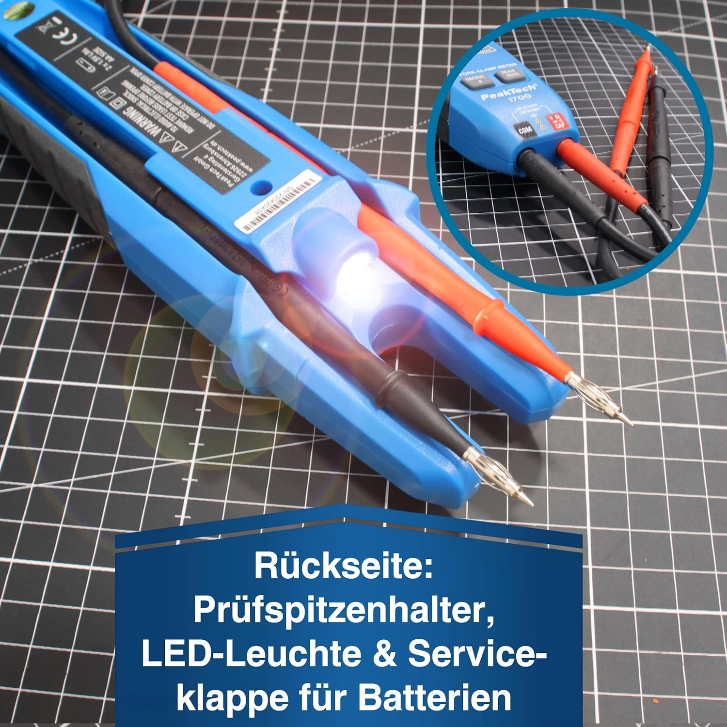 Peaktech P 1700 &ndash; True RMS Measurement Fork Clamp, 200A AC, 1000V, LCD Inverted, CAT III 1000 V, CAT IV 600 V, 6.000 Counts image number 2