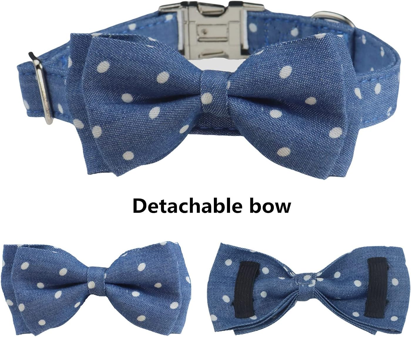 THAIN Custom Dog Collar Personalized for Male Female Dogs-Denis Dots,Plaid Pattern Engraved Pet Collars with Name Personalized Metal Buckle (S(Neck 9.8-13.8"), Denim Dots Blue) image number 1