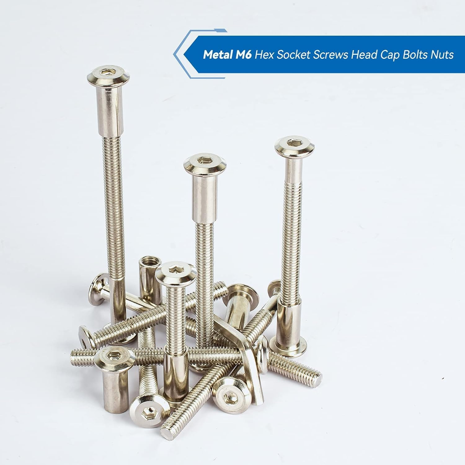 100Pcs M6X40/50/60/70/85Mm Hex Socket Cap Bolts and Barrel Nuts Assortment Kit, Furniture Joint Connector Bolt & Cap Nut Kit, Countersunk Furniture Crib Bolts for Bed Chair Table Cabinet image number 4
