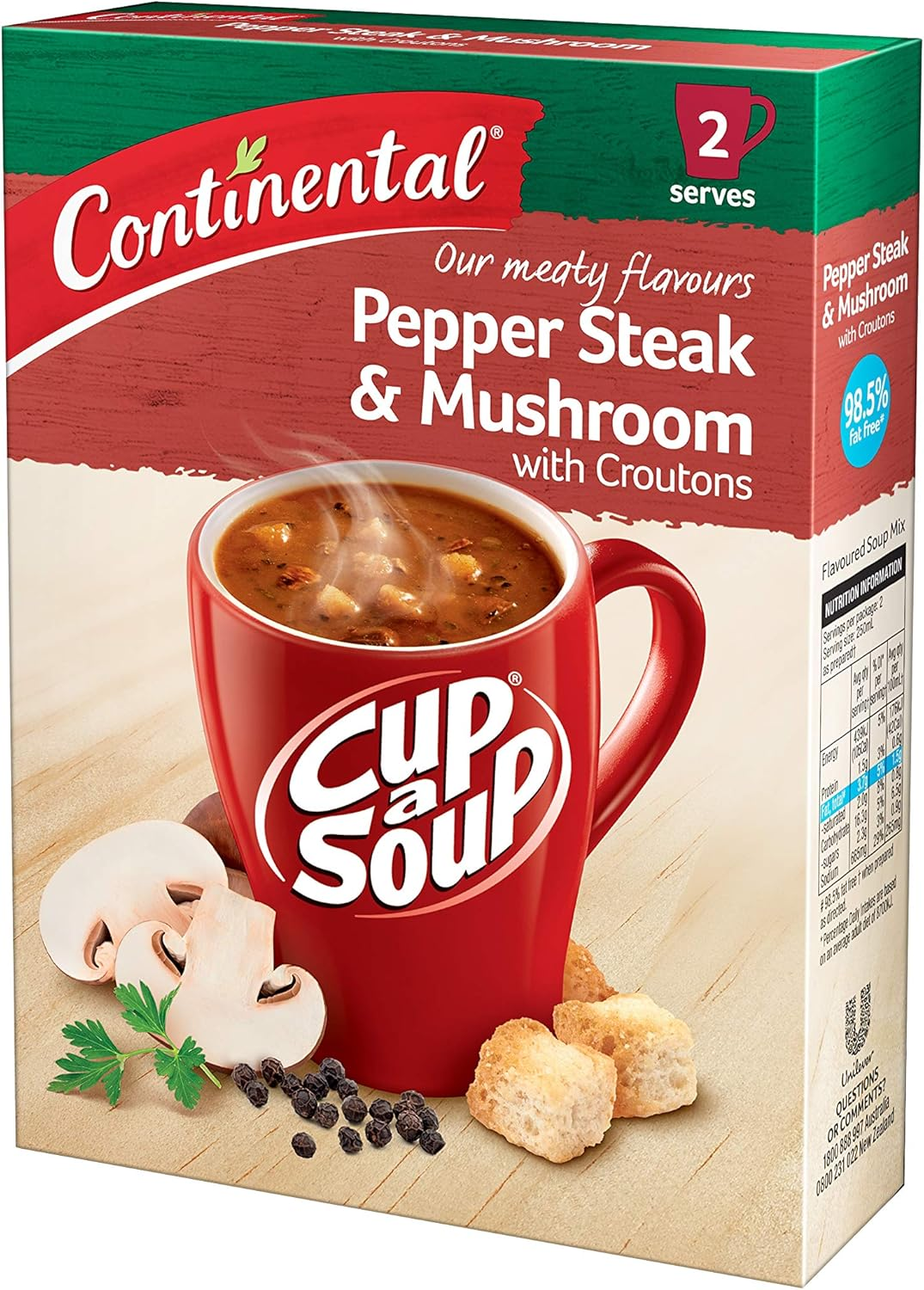 7 X Continental Cup a Soup Pepper Steak & Mushroom with Croutons, 2 Serves Each, 52G image number 3