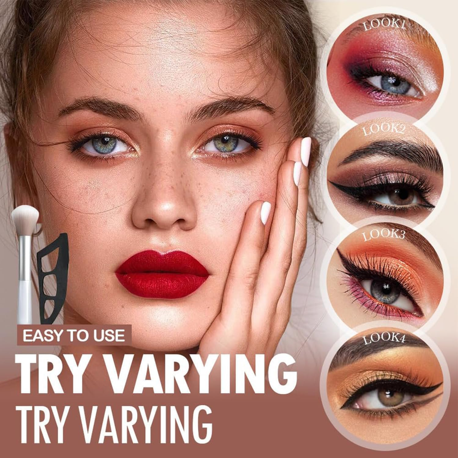 Eyeshadow Stencils, 2 Pieces, Reusable Eye Makeup Aid with Brush, Eyeliner Template for Women image number 4