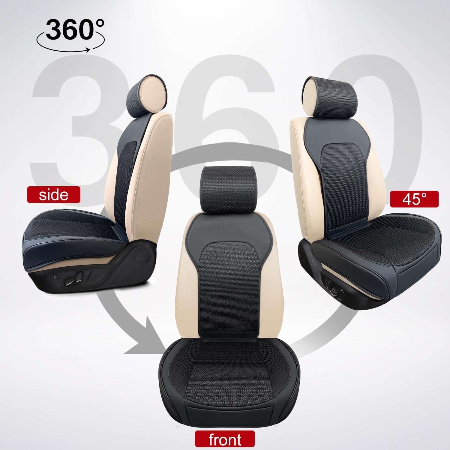 Qinlive Breathable Cool Ice Silk Cooling Seat Covers Fit Four Seasons, Universal Front of Car Seat Cushions Black image number 4