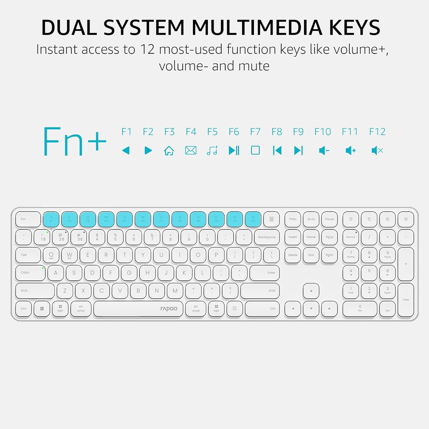 Rapoo E9550L Multi-Device Wireless Keyboard, Blade-Series E9550L 110-Key Ultra-Thin Keyboard, Support 4 Devices, Low-Profile, Quiet, USB-C, Rechargeable, Al-Alloy Frame, for Windows/Mac/Linux/Chrome