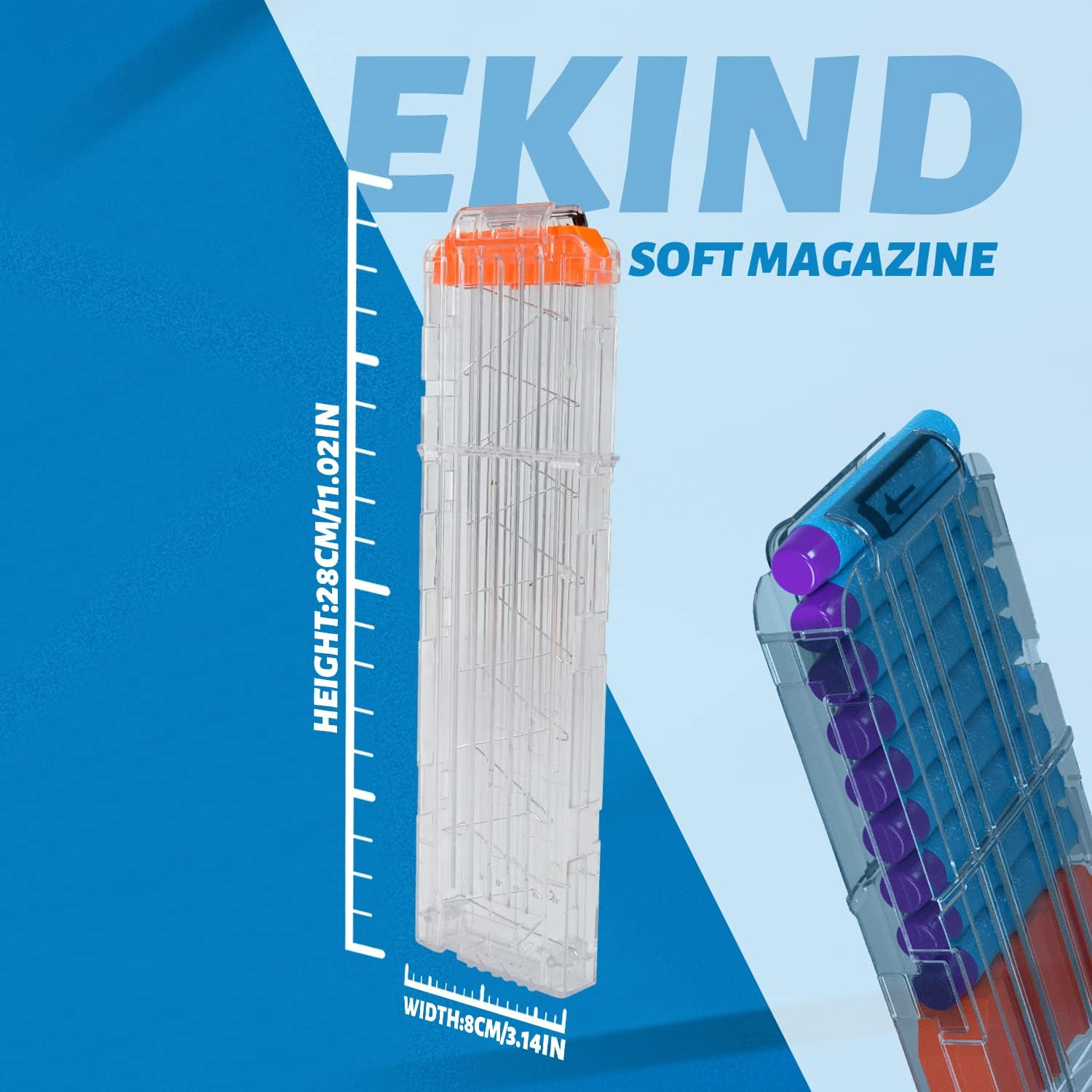 EKIND 18-Dart Clips Compatible with Nerf Elite Magazines - Quick Reload Soft Dart Ammo Clip for Nerf Toy Guns (2-Pack, Transparent) image number 6