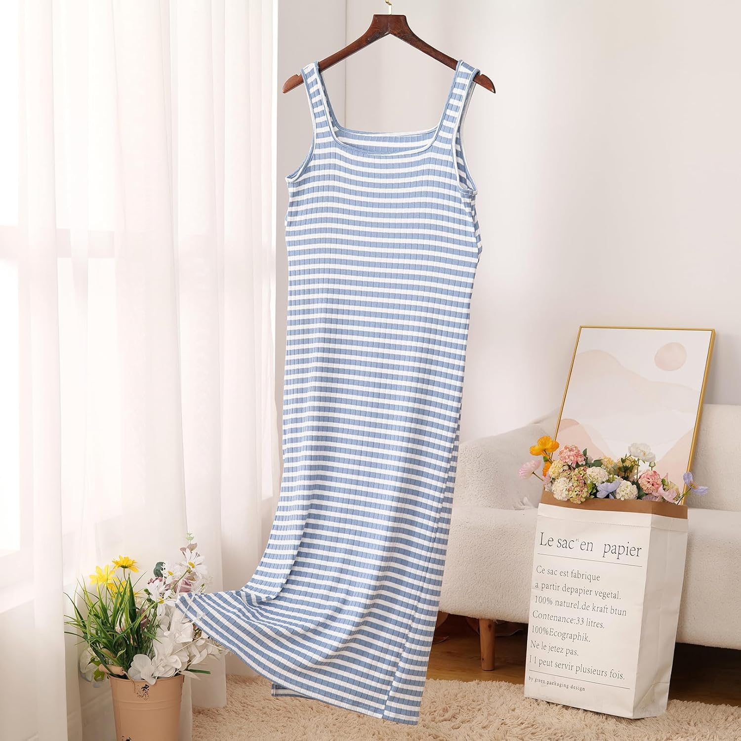 Sleeveless Rib Knit Maternity Dress Side Slit Bump Fit Striped Bodycon Sweater Dress image number 5
