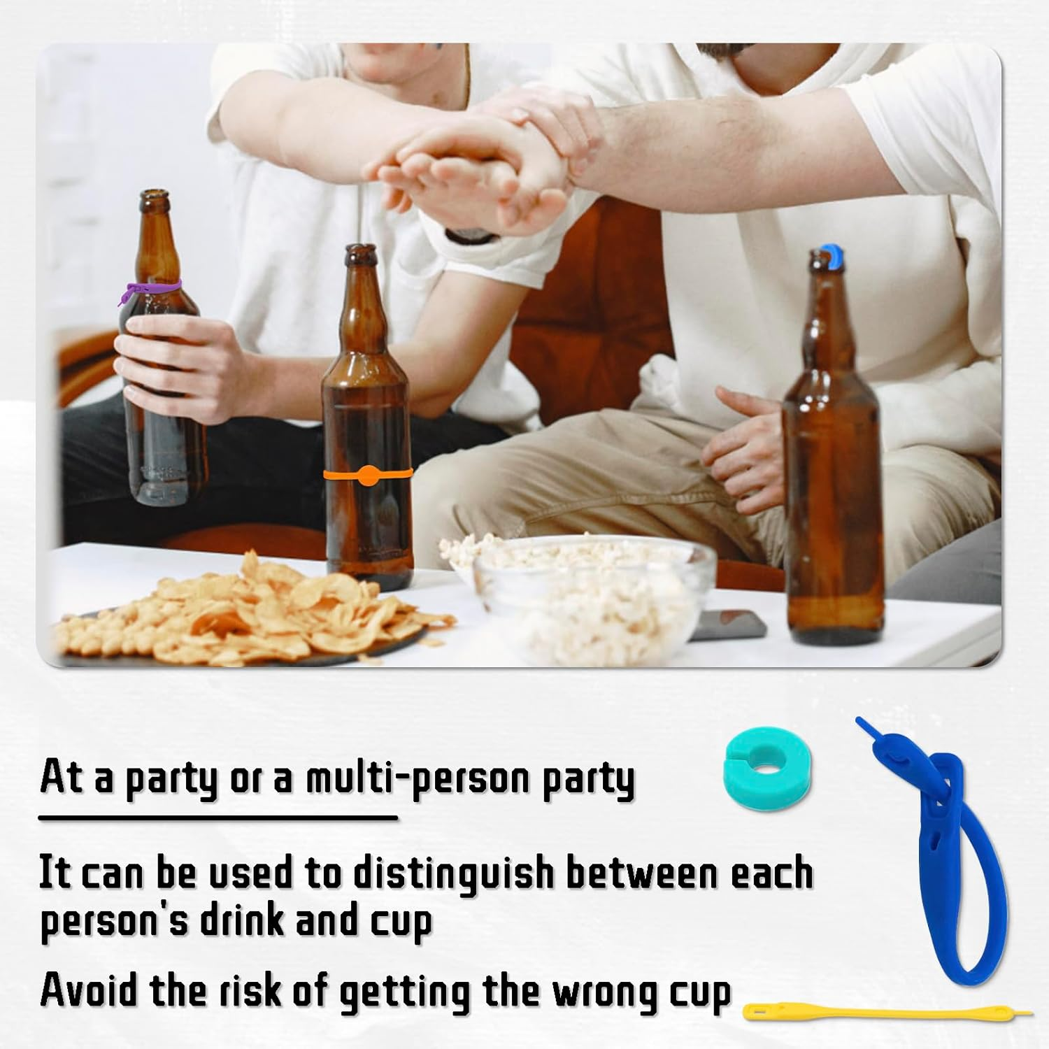 48Pcs Silicone Drink Markers, Cocktail Drink Markers,Multi-Color Wine Glass Charms Markers Tags for Bar Party Martinis Cocktail Champagne Stem Glasses (Colorful) image number 1