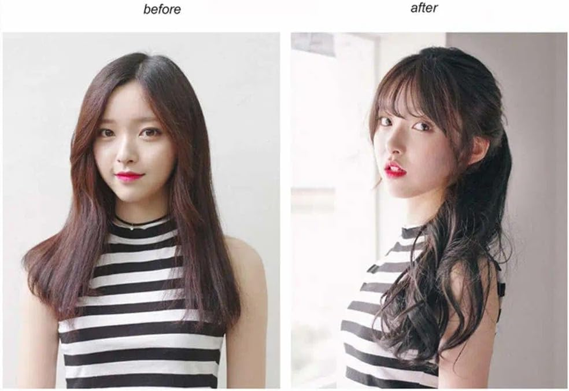 Clip-In Synthetic Fringe Bangs - Pre-Styled Flat Bangs Extension with Easy Snap Clips, Heat Safe & Dyeable for Instant Makeover (Brown)