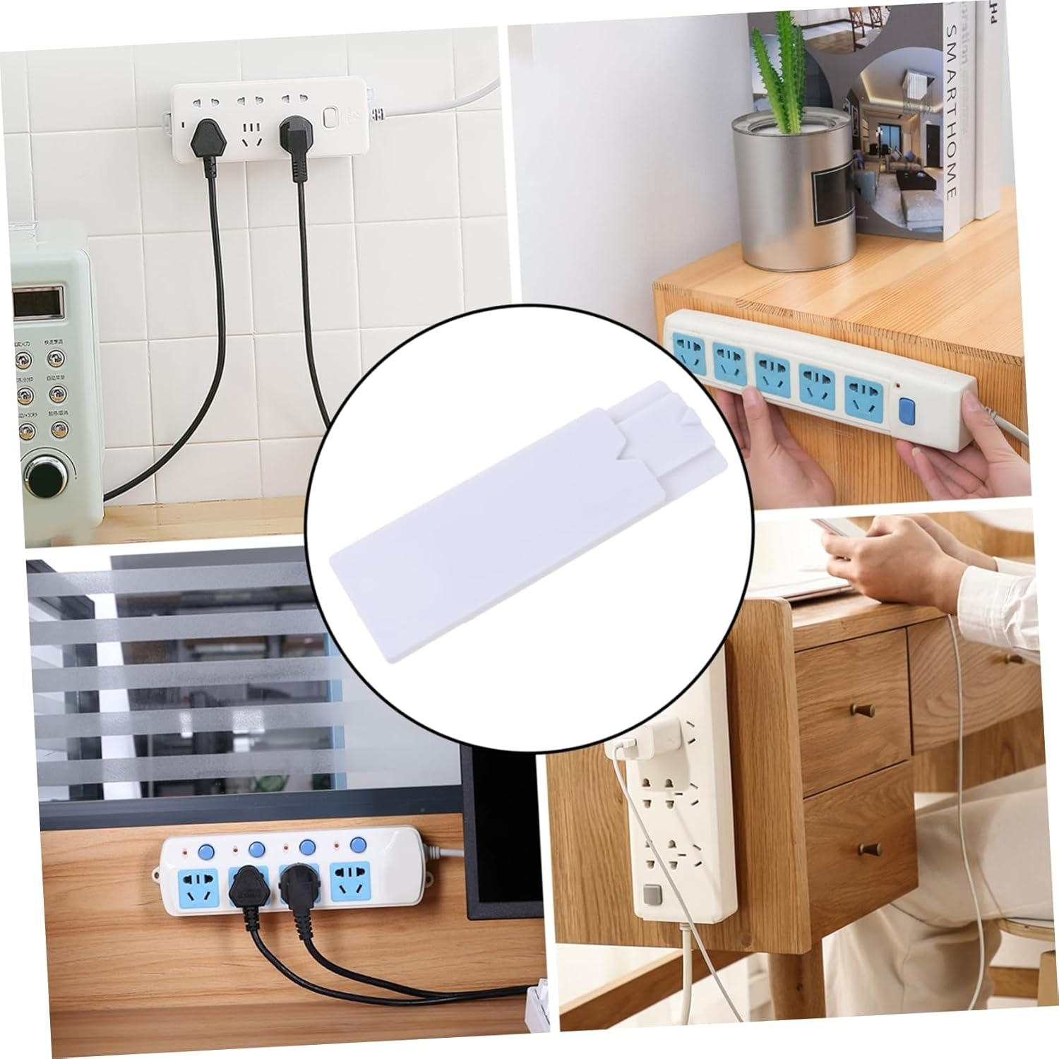 HOMSFOU 6Pcs Power Strip Fixator Self Adhesive Wall Mount Holders for Cable Organizers PP Material Easy Installation Suitable for Various Surfaces